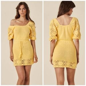 Spell Let the Sunshine In Yellow Crochet Mini Dress originally $325 Medium